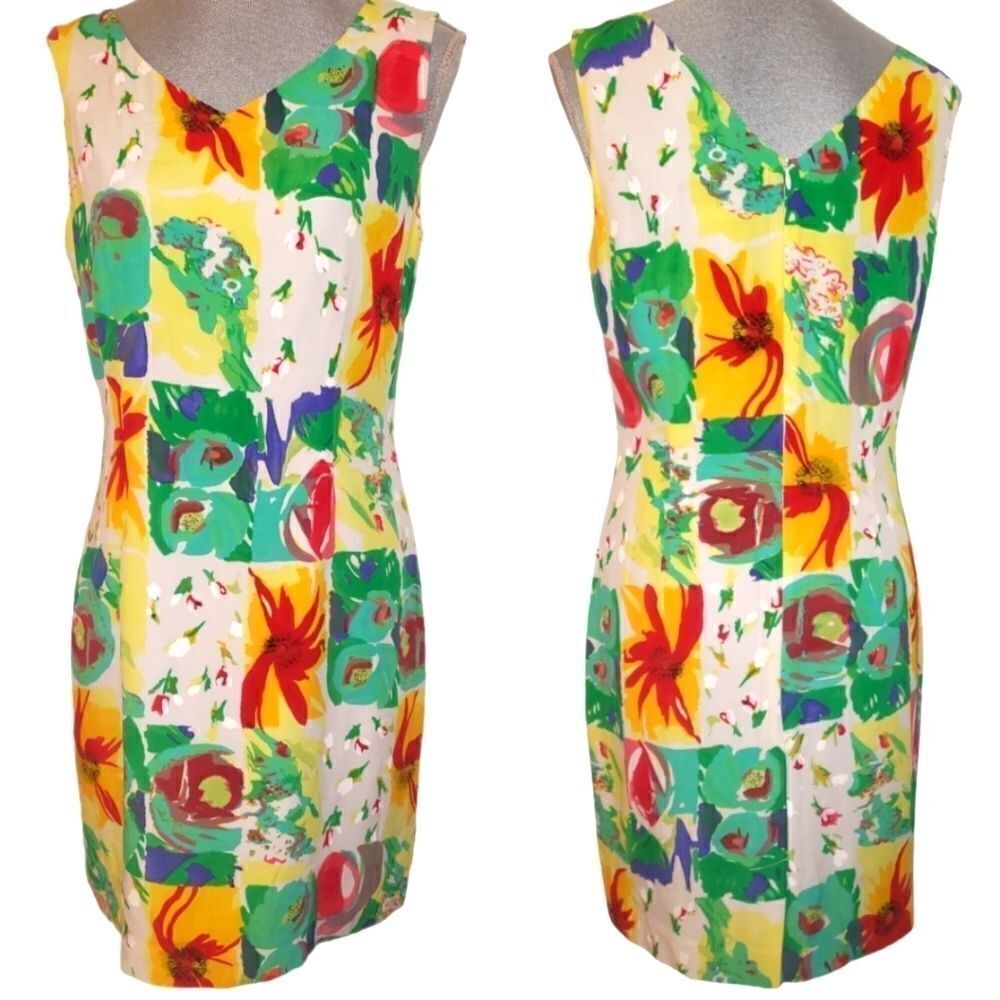 Gorgeous John Roberts Dress! Vibrant Colors of Red, Yellow, Green, Blue. Size 8
